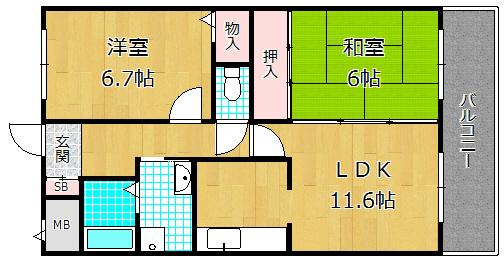 インペリアルコート星田(2LDK/3階)の間取り写真