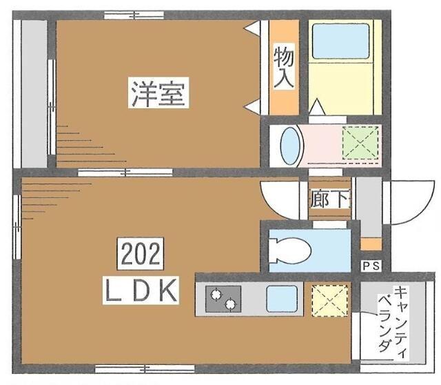TA-NYA(1LDK/2階)の間取り写真