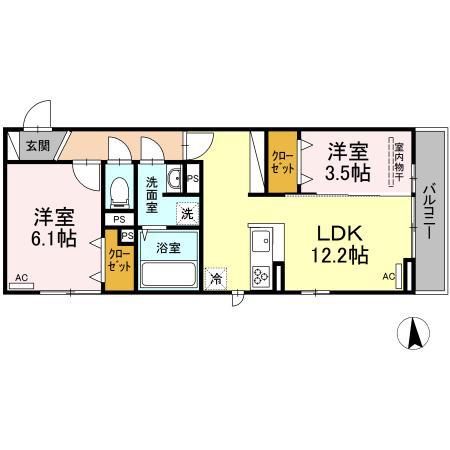 SUNFERME(2LDK/3階)の間取り写真