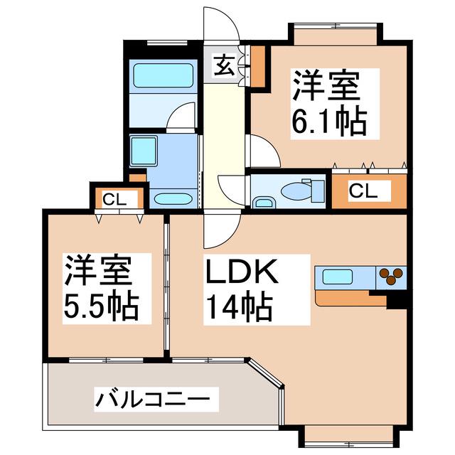 コアマンション辛島公園ゼクシス(2LDK/2階)の間取り写真
