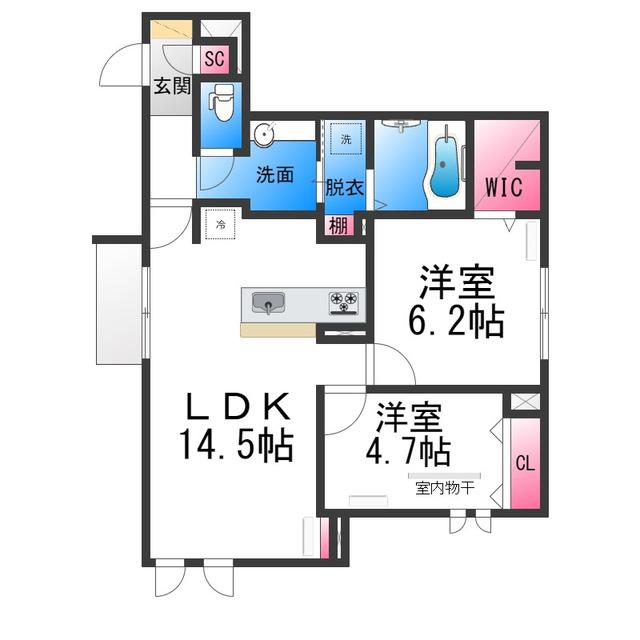 シュトラール鳳(2LDK/1階)の間取り写真