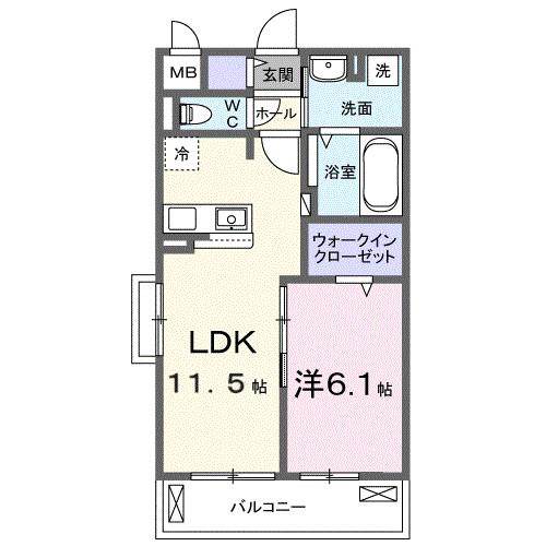ブライトリーフ(1LDK/3階)の間取り写真