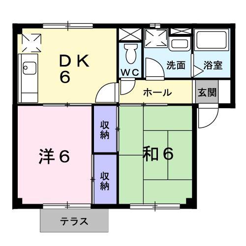 プラドール桜ヶ丘(2DK/1階)の間取り写真