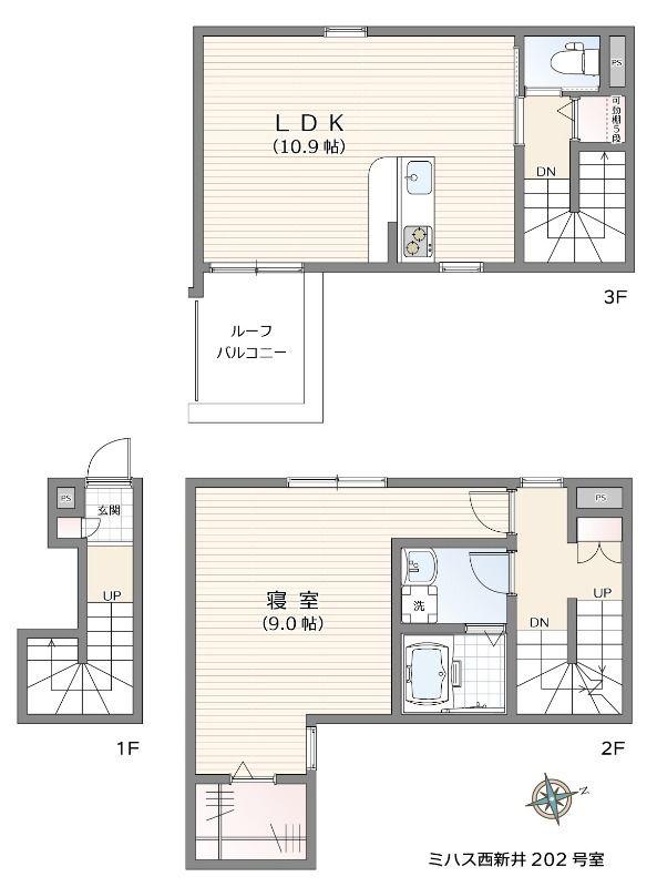 ミハス西新井(1LDK/2階)の間取り写真