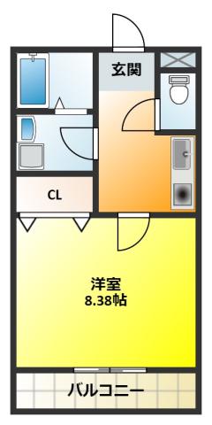 クレール野口(1K/2階)の間取り写真