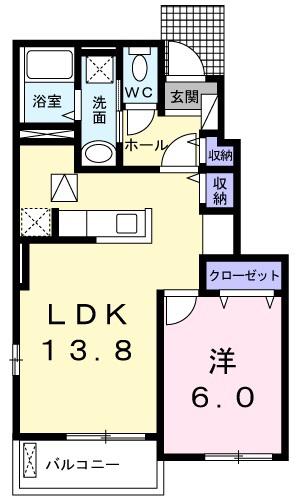 イラーレ(1LDK/1階)の間取り写真