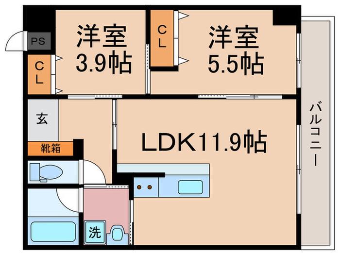 GRAND LATTICE 河原町七条 北棟(2LDK/1階)の間取り写真