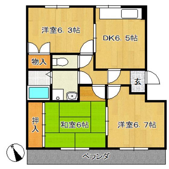 グリーンプラザ共和(3DK/1階)の間取り写真