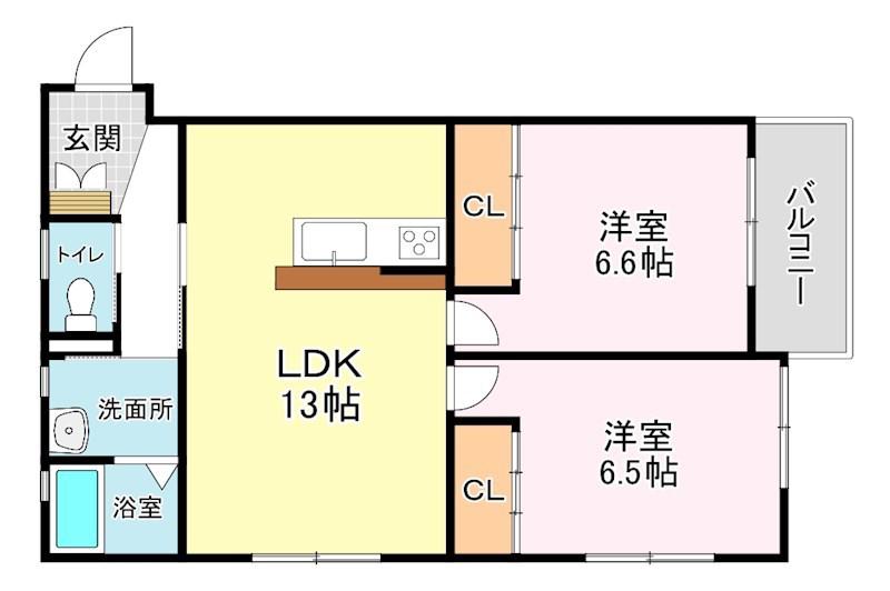 草津OMパレス(2LDK/2階)の間取り写真
