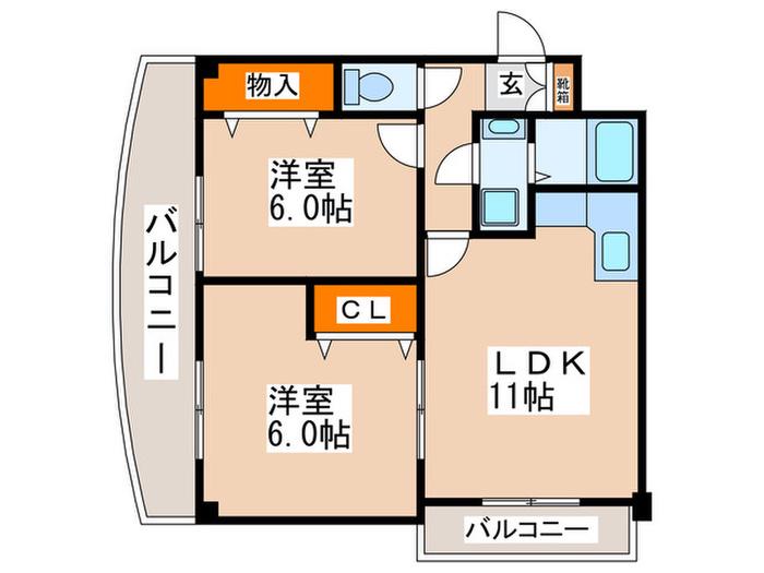 アクアブリアンヨシノ(2LDK/5階)の間取り写真