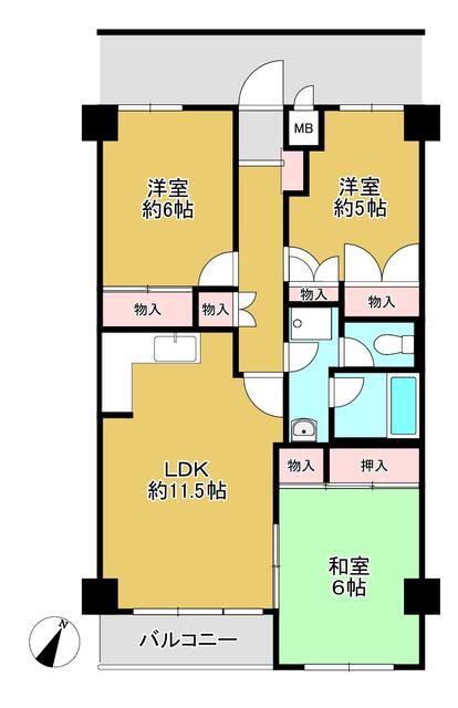 ヴィラ本町東(3LDK/2階)の間取り写真