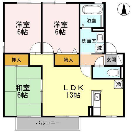 ガーデンビレッジB(3LDK/2階)の間取り写真