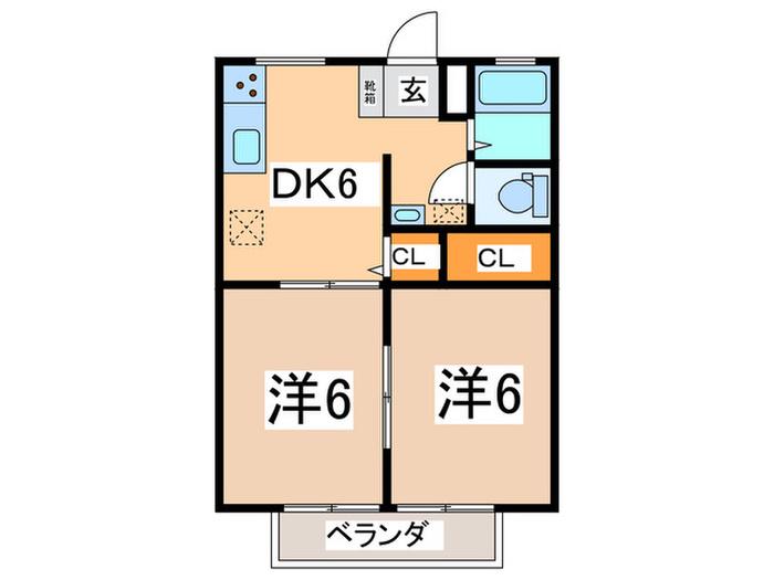 サンシャインハイツB(2DK/2階)の間取り写真