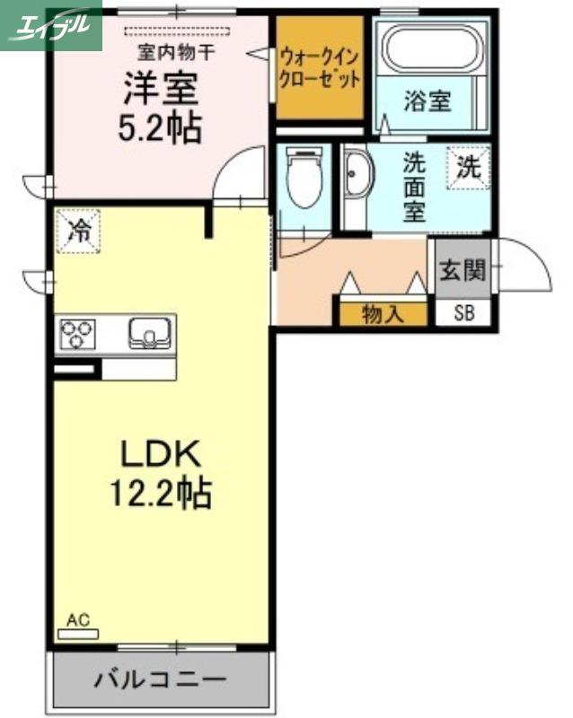 グランド ソレイユ B棟(1LDK/2階)の間取り写真