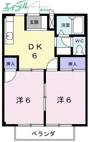 フレンドリータウンA(2DK/2階)の間取り写真