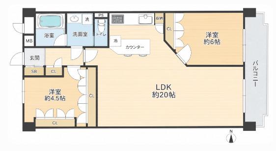 グランドメゾン緑地公園(2LDK/6階)の間取り写真