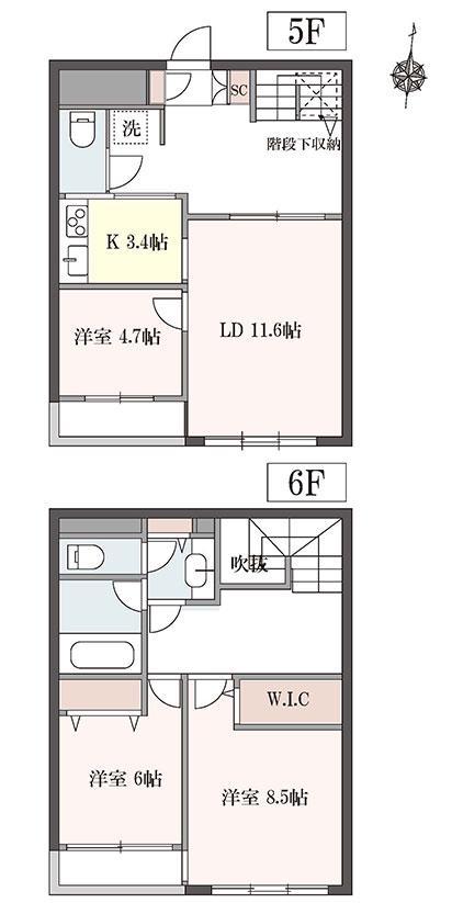 プラザ南大井(3LDK/5階)の間取り写真