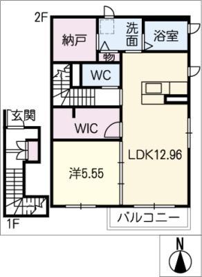 サニーウェルB(1LDK/2階)の間取り写真