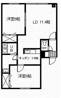 マンションLUPO(2LDK/2階)の間取り写真