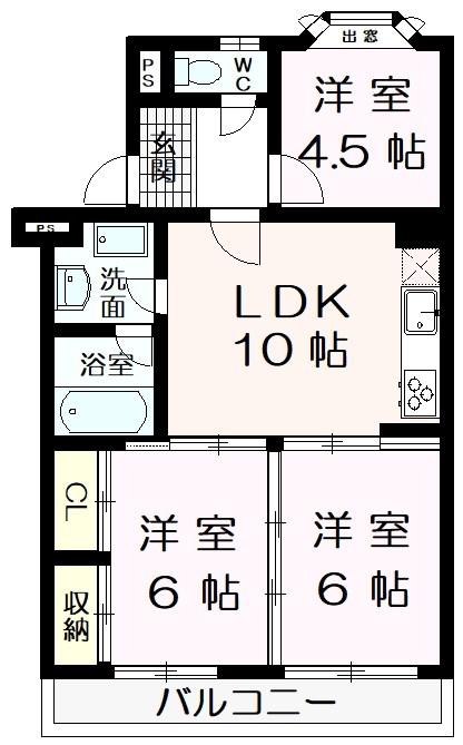 第一寺田マンション(3LDK/1階)の間取り写真
