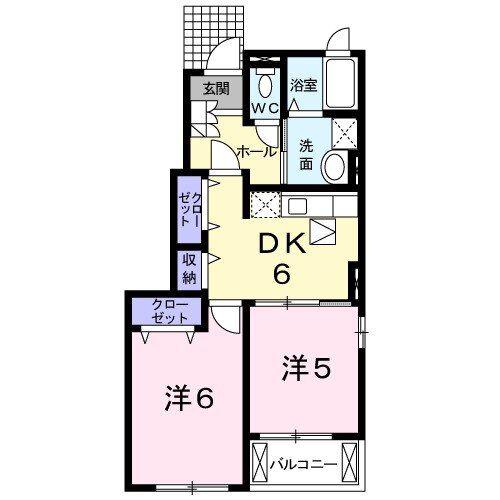 グランド-ルET A(2DK/1階)の間取り写真
