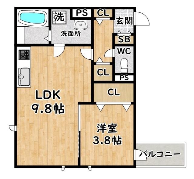 クレール塚本(1LDK/1階)の間取り写真