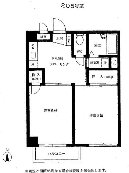 シレーヌ大森(2K/2階)の間取り写真