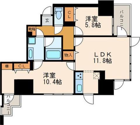 プレミアムコート葵(2LDK/12階)の間取り写真