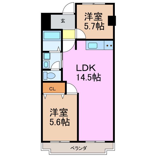 エステート鳴海(2LDK/6階)の間取り写真
