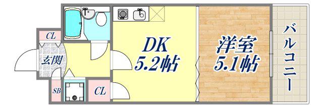 クローバー御幣島(1DK/6階)の間取り写真