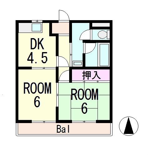 大行司川マンション(2DK/1階)の間取り写真