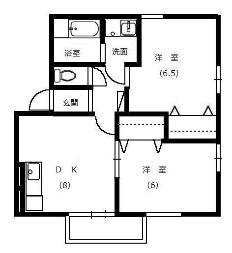 リビングタウン鶴岡E棟(2DK/2階)の間取り写真