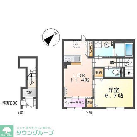 鎌ヶ谷市右京塚アパート(1LDK/2階)の間取り写真