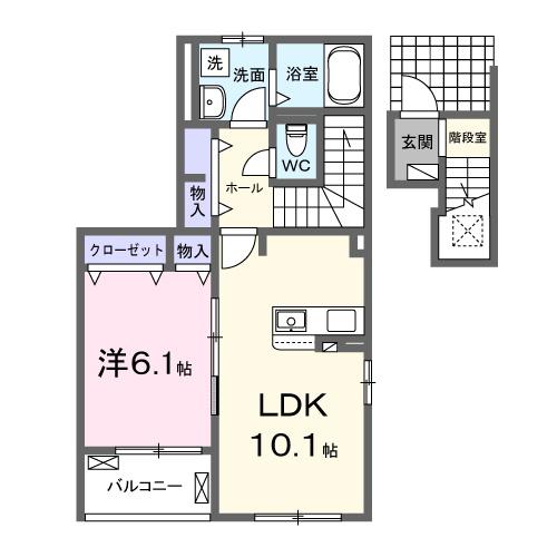 レーヴ旭II(1LDK/2階)の間取り写真