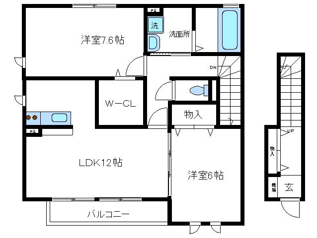 カーサビスタB(2LDK/2階)の間取り写真
