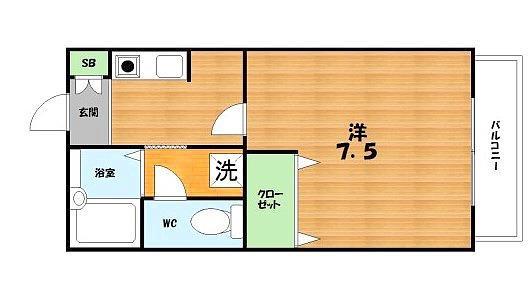 グリーンヒルカリム(1K/2階)の間取り写真