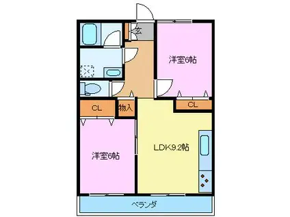 ペアシティ榊B(2LDK/2階)の間取り写真