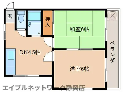 レジデンス若林(2DK/1階)の間取り写真