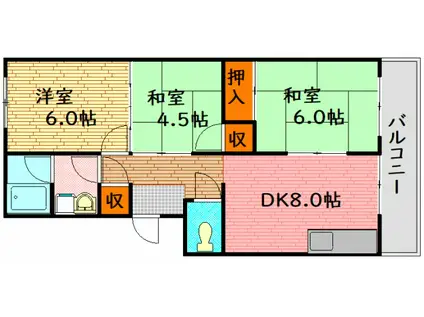 サンハイツ石丸(3DK/4階)の間取り写真