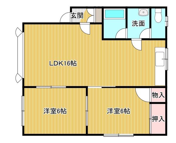 ハイツ南が丘B(2LDK/2階)の間取り写真