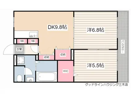 パークハイム弐番館A棟(2DK/3階)の間取り写真