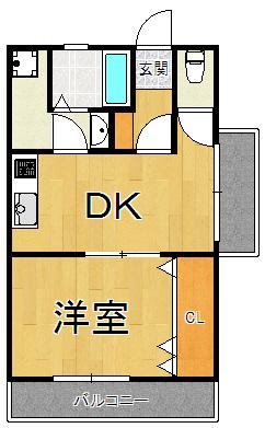 ヴィラ北田(1DK/3階)の間取り写真