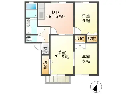 パインヒルズ東深津 A棟(3DK/2階)の間取り写真