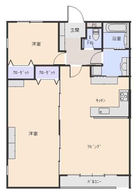 ノースアベニュー紫塚III(2LDK/3階)の間取り写真