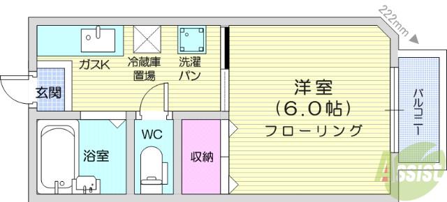 WISH河原町(1K/2階)の間取り写真