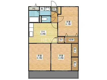 柳原マンションII(3DK/4階)の間取り写真