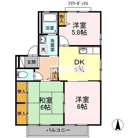 メゾンドヴェール和幸B棟(3DK/2階)の間取り写真