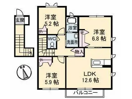 リベラ寺井II A棟(3LDK/2階)の間取り写真