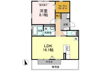 フェリーチェ立川B棟(1LDK/1階)の間取り写真