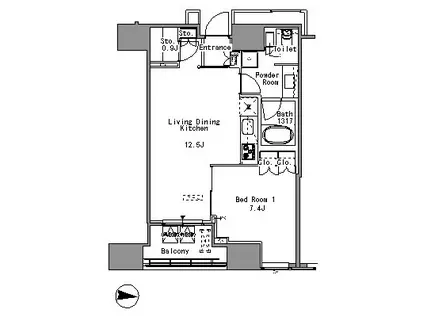 ホワイトタワー浜松町(1LDK/10階)の間取り写真